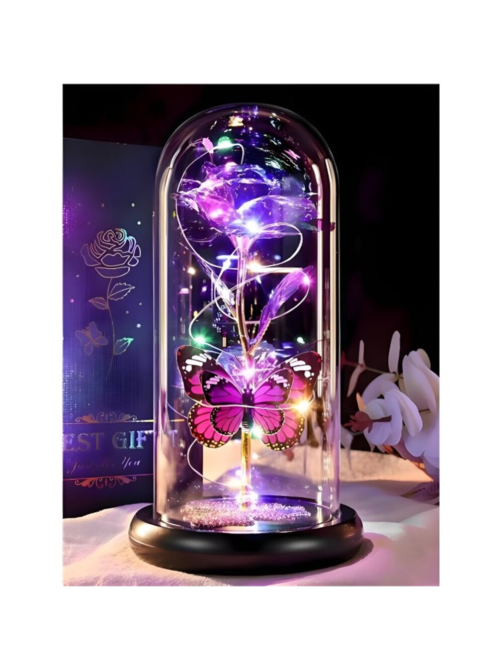 Valentines Day Birthday Gifts for Her Women Purple Rose Eternal Flower Light Up